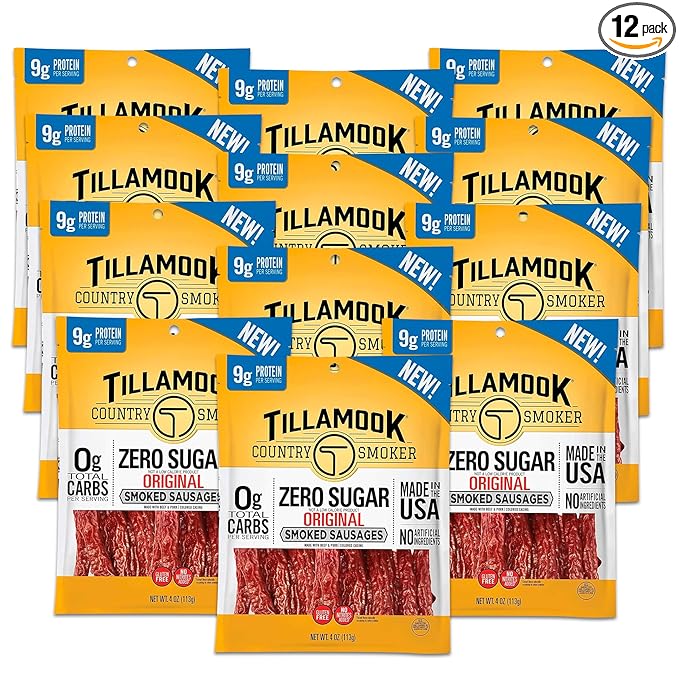 Tillamook Country Smoker Smoked Sausages, Original, Zero Sugar, Gluten Free, 4 Ounce (Pack of 12)