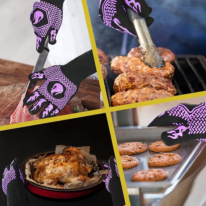 BBQ Fireproof Gloves, Grill Cut-Resistant Gloves 1472°F Heat Resistant Gloves, Non-Slip Silicone