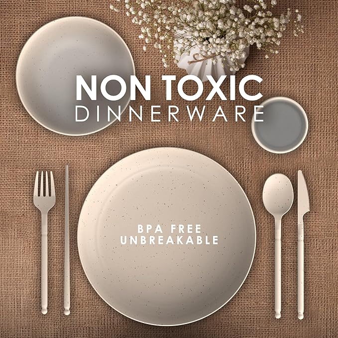 Wheat Straw Dinnerware Sets for 4 - Alternate To Plastic Dinnerware Set - Dishwasher Safe Microwave