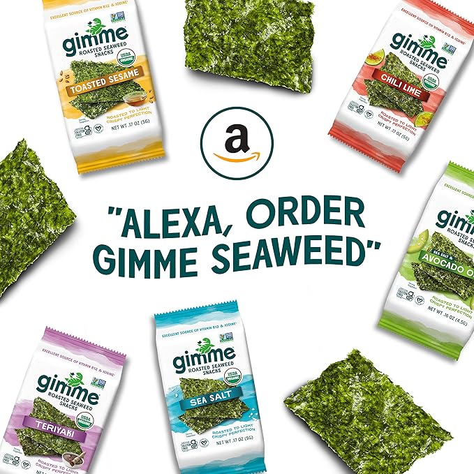 Gimme Seaweed Organic Premium Roasted Seaweed Snacks, Sea Salt & Avocado Oil, 6 Count, Keto, Vegan