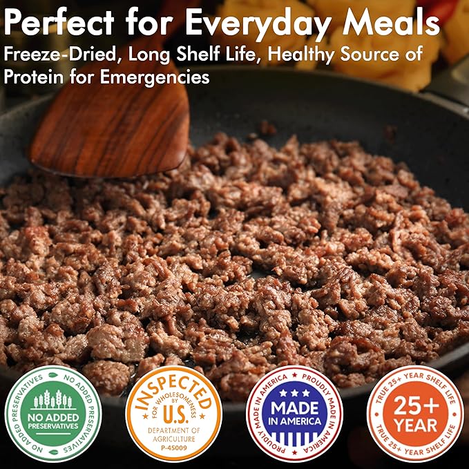 Numanna Freeze-Dried Seasoned Ground Beef Bucket 36 Servings | Over 25g Protein per Serving |