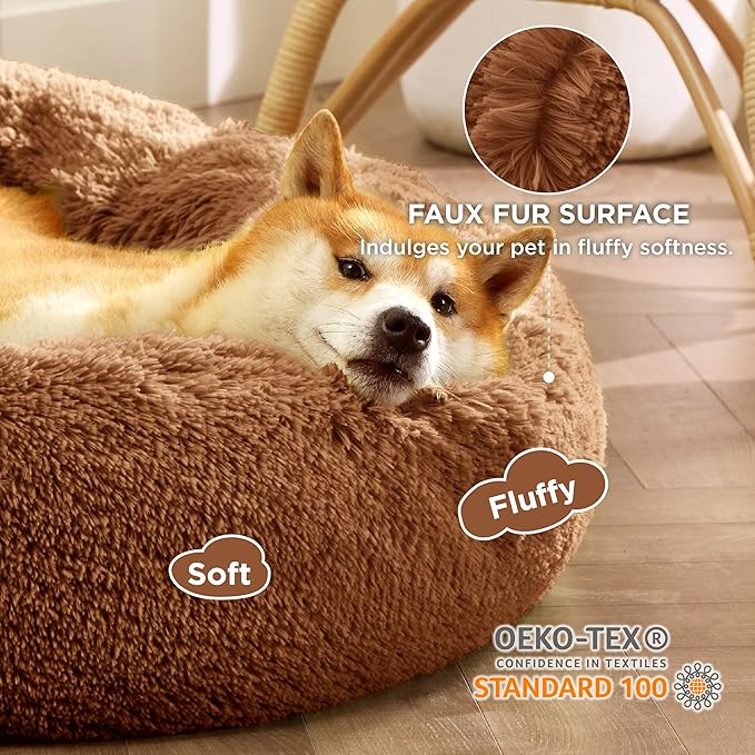 Bedsure Calming Dog Bed for Medium Dogs - Donut Washable Medium Pet Bed, 30 inches Anti-Slip Round
