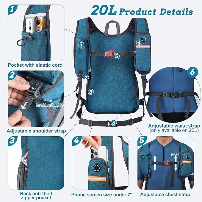 20L Small Hiking Backpack for Men Women Foldable Packable Back Pack Ultralight Hiking Daypack for