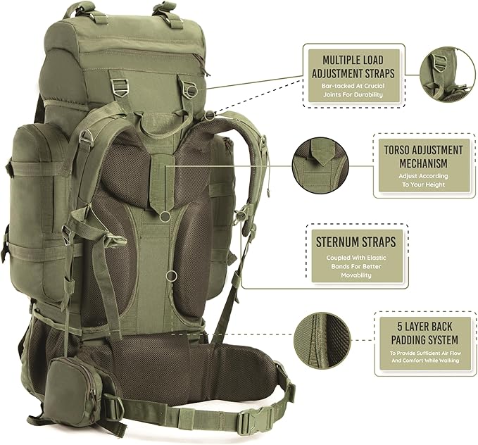Tripole Colonel 80 Litres Internal Frame Rucksack + Detachable Day Pack, Rain Cover, Army Green