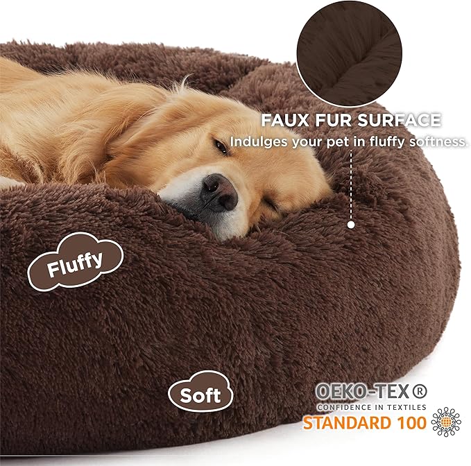 Bedsure Calming Dog Bed for Extra Large Dogs - Donut Washable Large Pet Bed, Anti-Slip Round Fluffy