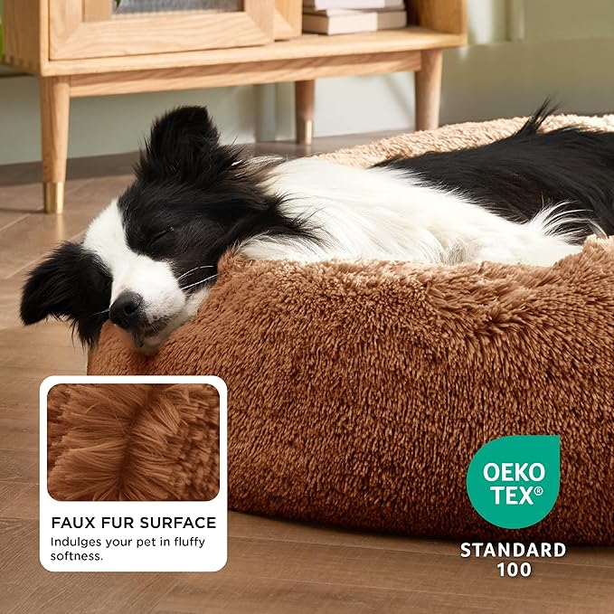 Bedsure Calming Dog Bed for Large Dogs - Donut Washable Large Pet Bed, 36 inches Anti-Slip Round