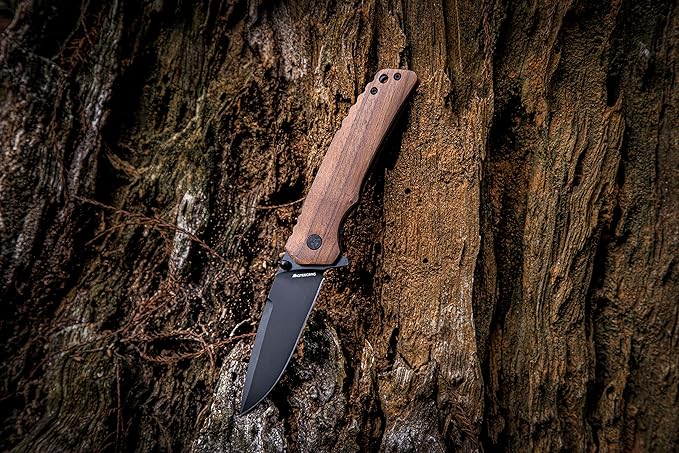 Walnut edc knife Wood handle folding pocket knife bulk edc mini flipper knife with Clip, Real Wood