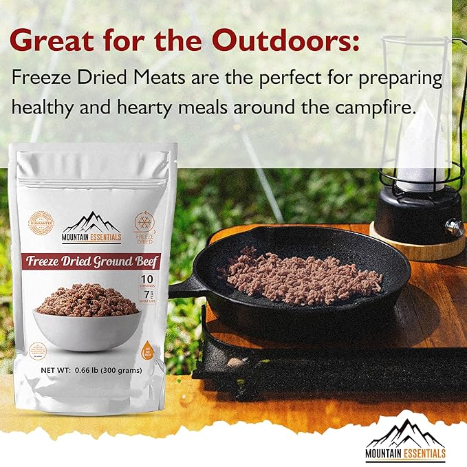 MOUNTAIN ESSENTIALS Freeze-Dried Ground Beef ??Pre-Cooked and Ready-to-Eat Hamburger Meat |