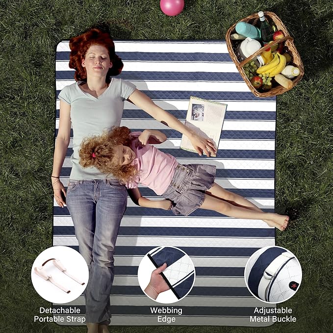 HX&OD Outdoor Picnic Blanket Extra Large, 80”x60” Waterproof Picnic Mat Foldable Camping Blanket