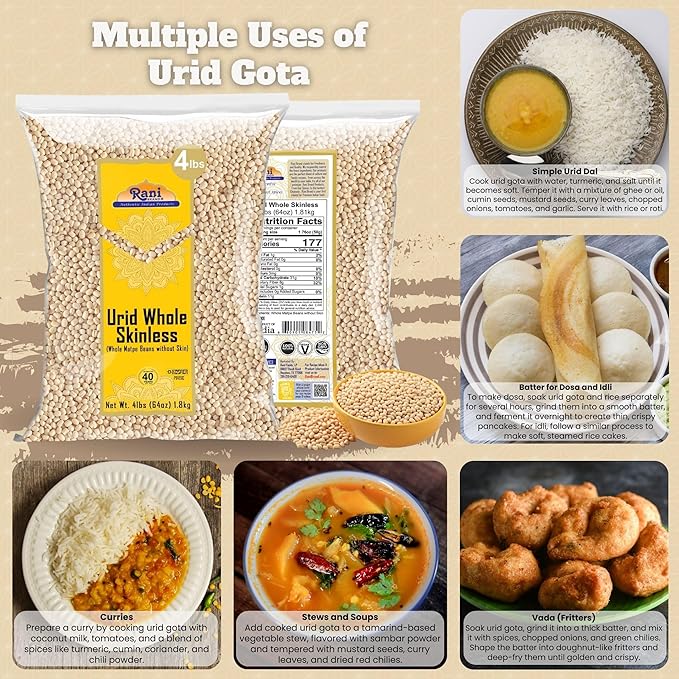 Rani Urid/Urad Gota White (Matpe Beans Skinless) Indian Lentils 64oz (4lbs) 1.81kg Bulk ~ All