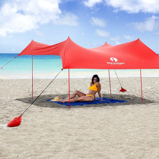 Red Suricata Family Beach Tent & Beach Canopy, UPF50 Sun Beach Shade, Sunshade with 4 Aluminum