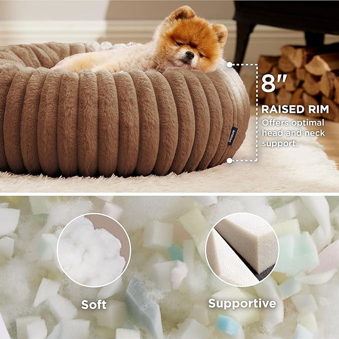 Bedsure Donut Small Dog Bed - Dog Beds for Small Dogs with Corduroy Fleece & Anti Slip Bottom