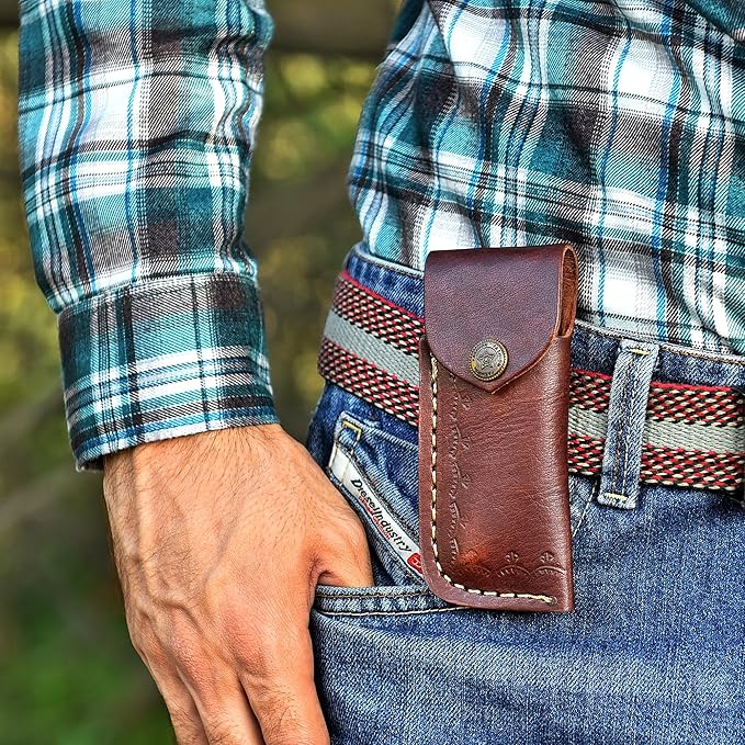 Handmade Damascus Folding Knife for Men with Burn Bone, 7.5 inch Pocket Knife with Sheath,Tactical