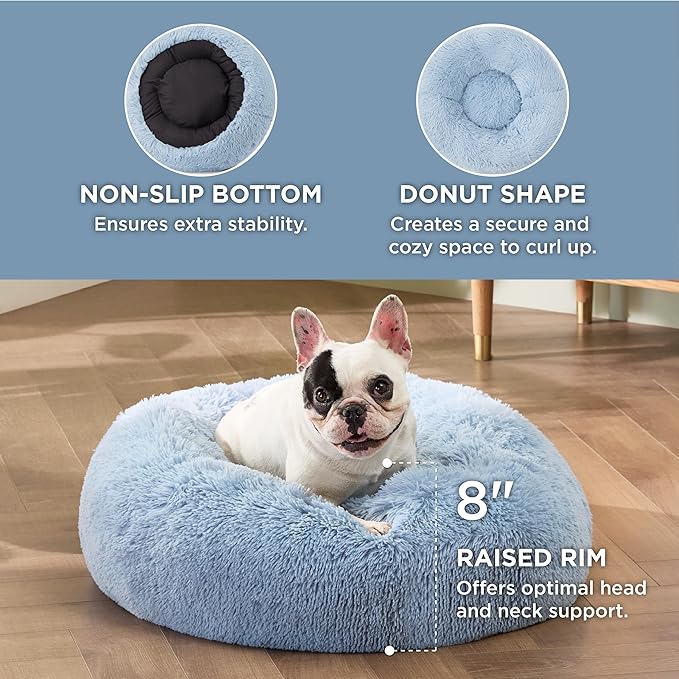 Bedsure Calming Dog Bed for Small Dogs - Donut Washable Small Pet Bed, Round Anti-Slip Fluffy Plush