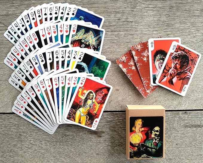 Horror Playing Cards (Poker Deck 54 Cards All Different) Vintage Horror Action Comics Pulp Fiction