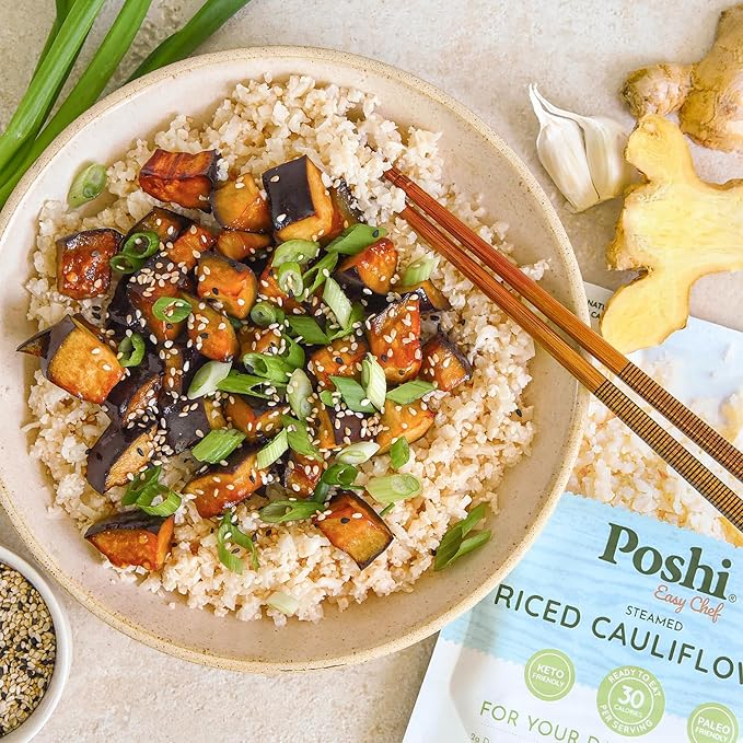 POSHI Riced Cauliflower | All Natural, Fully Cooked, Ready to Eat, Non-GMO, Low Calorie + Carb