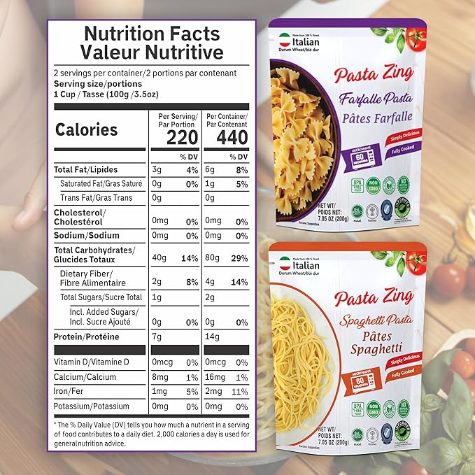 Pasta Zing Variety Pack Pasta ??Ready to Eat Meals | 4x Spaghetti, 3x Farfalle | Vegan Microwave