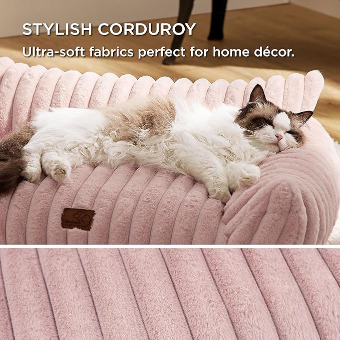 Bedsure Cute Cat Couch for Pets - Fluffy Cat Sofa with Premium Soft Corduroy Fleece, Fuzzy Pet