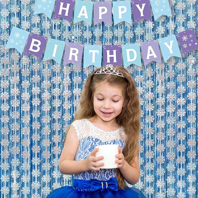 BRAVESHINE Silver Party Snowflake Backdrop - 2 Pack Hanging Foil Fringe Snow Flakes Party Streamers