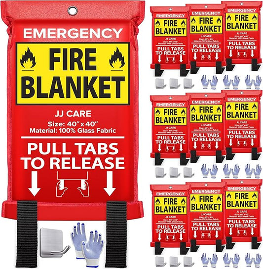 JJ CARE Fire Blanket ??10 Packs with Hooks and Gloves ??Emergency Fire Blanket for Home & Kitchen