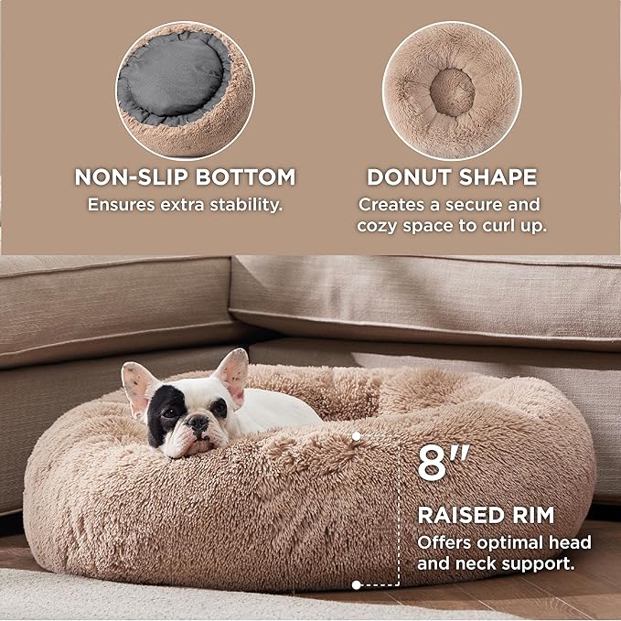 Bedsure Calming Dog Bed Medium Large Size Dogs - Donut Washable Large Pet Bed, 33 inches Anti-Slip