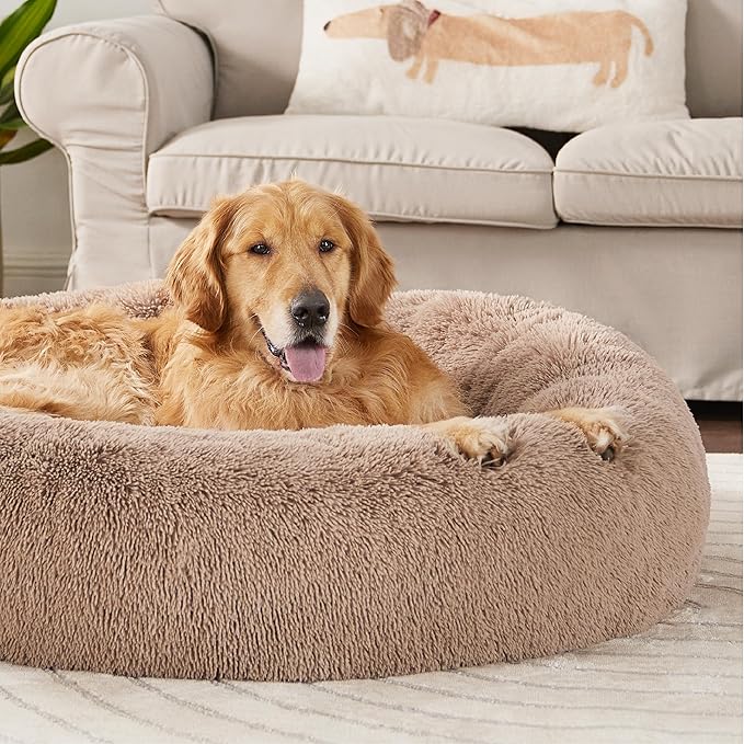 Bedsure Calming Dog Bed for Extra Large Dogs - Donut Washable Large Pet Bed, 45 inches Anti-Slip