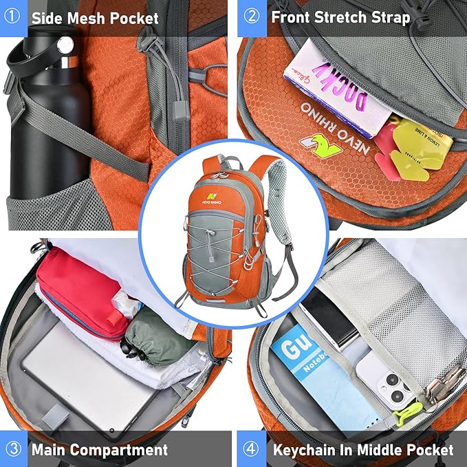 N NEVO RHINO Hiking Backpack 20L Water Resistant Outdoor Day Pack,Lightweight Travel Small Backpack