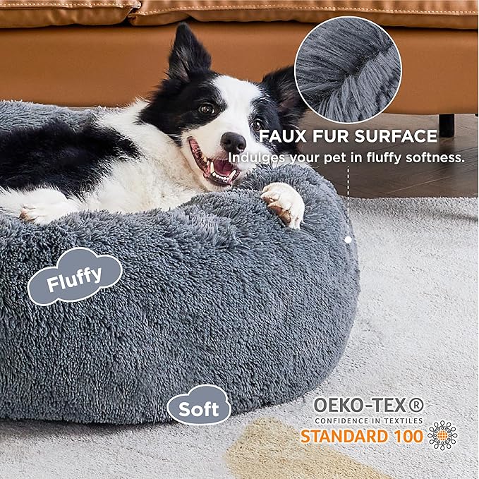 Bedsure Calming Dog Bed for Large Dogs - Donut Washable Large Pet Bed, 36 inches Anti-Slip Round