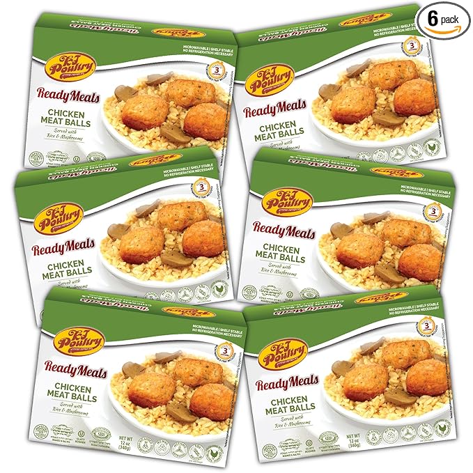 KJ Poultry Kosher Ready Meals - Chicken Meat Balls & Mushrooms, MRE Meat Meals Ready to Eat, Halal