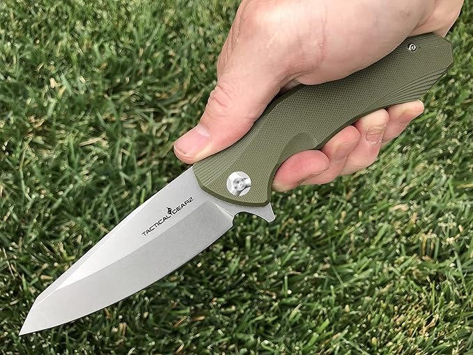 TACTICAL GEARZ Pocket Knife for EDC, G10 Handle, D2 Steel Stonewashed Blade, Includes Sheath (Zeta
