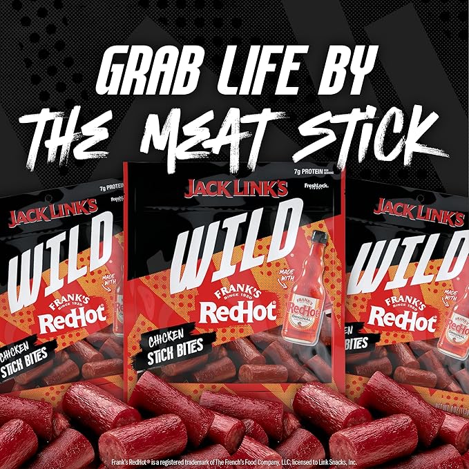 Jack Link's Wild Chicken Stick Bites Made with Frank's RedHot Flavor, Mini Meat Sticks, Shareable