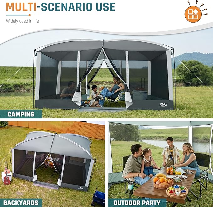 Screen House Tent 13x9ft Screen Room Mesh Gazebos w/ 2 Magnetic Doors, Included Projection Screen