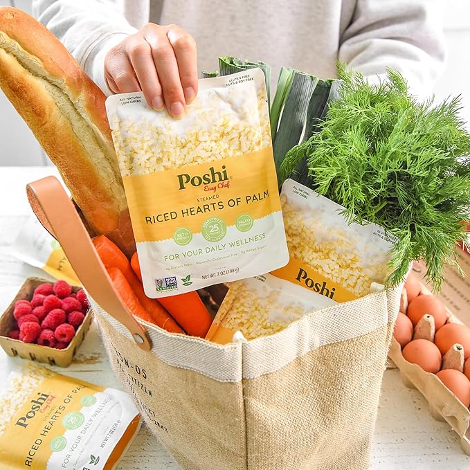 POSHI Riced Heart Of Palm | All Natural, Fully Cooked, Ready to Eat, Non-GMO, Low Calorie + Carb