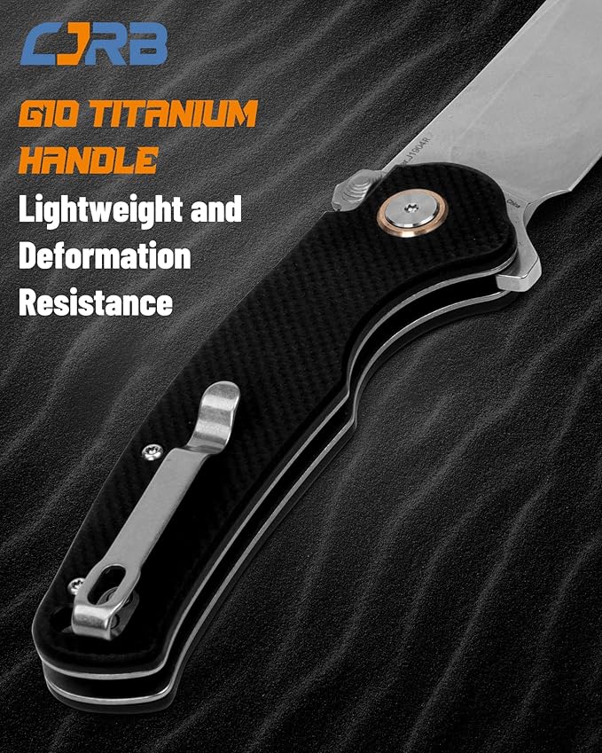 CJRB Crag Tactical Knife, Cleaver Pocket Folding Knife with Stonewash AR-RPM9 Steel Blade and G10
