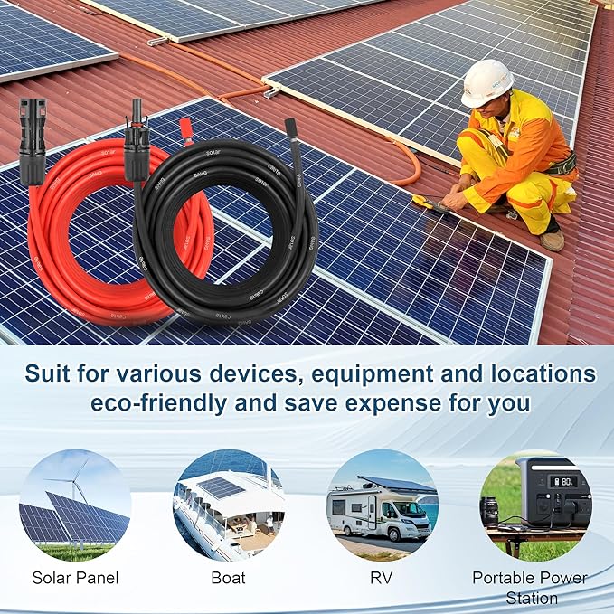 50 FEET 8AWG Solar Panel Extension Cable,8 Gauge Extension Cord, Solar Panel Wire with Extra Fair