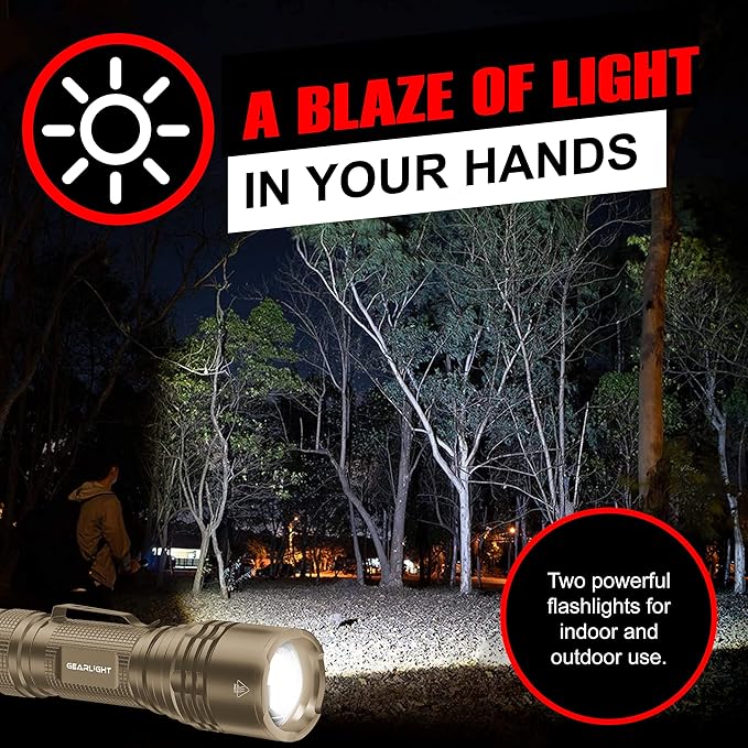 GearLight TAC LED Flashlight Pack - 2 Super Bright, Compact Tactical Flashlights with High Lumens
