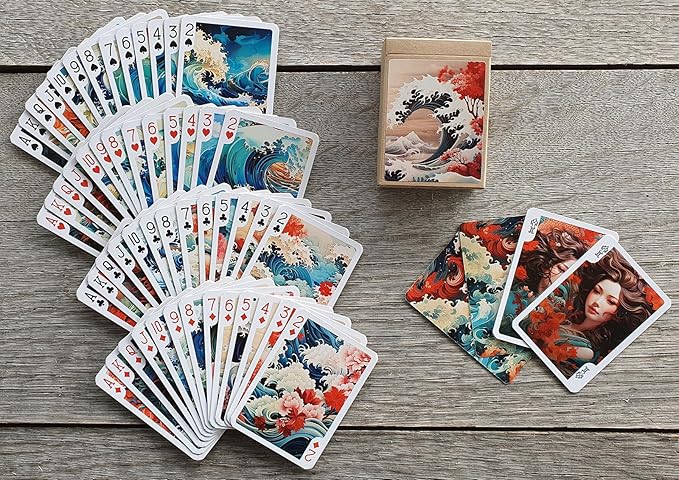 Roaring Waves and Majestic Beasts Playing Cards (Poker Deck 54 Cards All Different) Great Wave