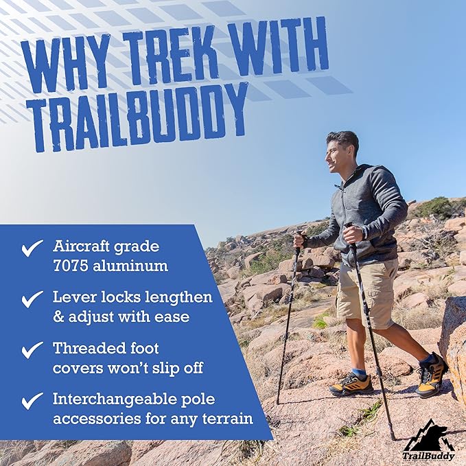 TrailBuddy Trekking Poles ??Lightweight 7075 Aluminum Hiking Poles for Women, Men & Seniors