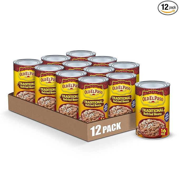 Old El Paso Traditional Canned Refried Beans, 1 Can, 16 oz (Pack of 12)