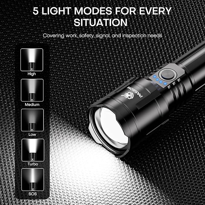 Rechargeable Flashlights High Lumens with Ignition Lens,2000 lumens LED Super Bright Zoomable