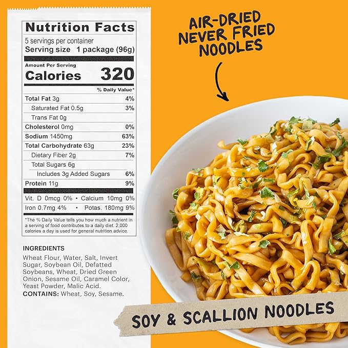 Momofuku Soy & Scallion Ramen Noodles by David Chang, 5 Count (Pack of 1) Air-Dried Vegan Instant