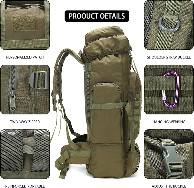 Hiking Backpack for Men 70L/100L Camping Backpack Military Rucksack Molle 3 Days Assault Pack for