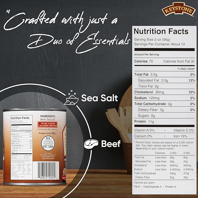 Keystone Meats All Natural Heat and Serve Canned Beef 28 oz ??Fully Cooked Canned Meat ??Ready to