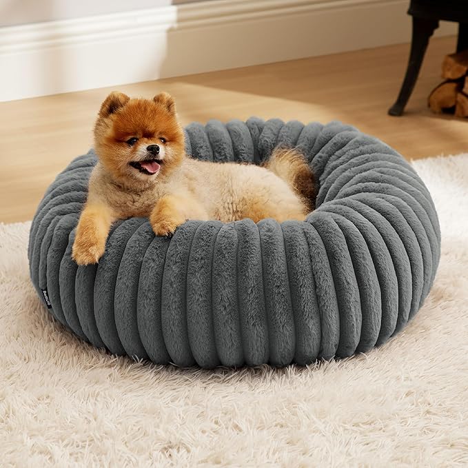 Bedsure Donut Small Dog Bed - Dog Beds for Small Dogs with Corduroy Fleece & Anti Slip Bottom
