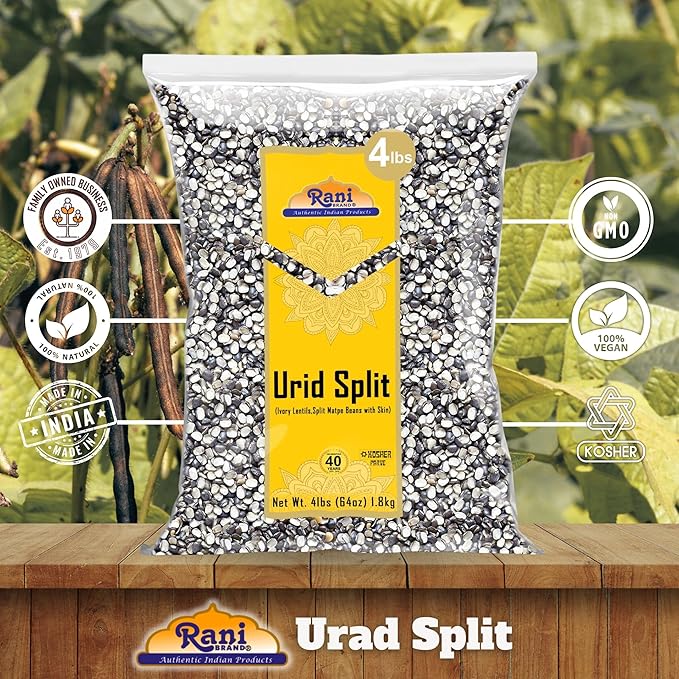 Rani Urid/Urad Split Chilka (Split Matpe Beans with Skin) Indian Lentils 64oz (4lbs) 1.81kg Bulk ~