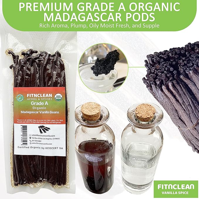 30 Organic Madagascar Vanilla Beans Grade A. Certified USDA Organic. ~6" for Chefs, Extract and