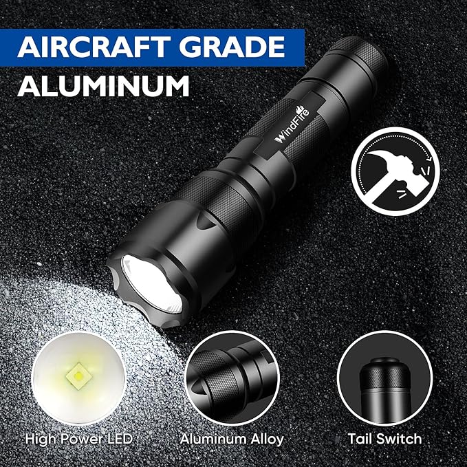 WINDFRIE 2 Pack LED Tactical Flashlights, Single Mode Handheld Flashlights, Bright EDC Emergency