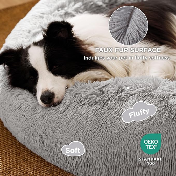 Bedsure Calming Dog Bed for Large Dogs - Donut Washable Large Pet Bed, 36 inches Anti-Slip Round