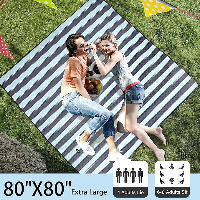 HX&OD Extra Large Picnic Outdoor Blanket, 80”x80” Waterproof Picnic Mat Foldable Camping Blanket