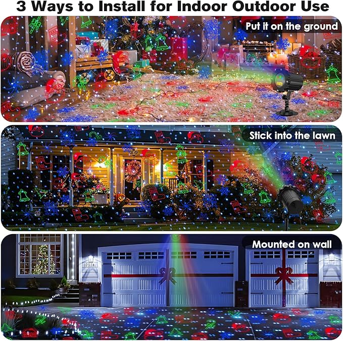 Laser Christmas Projector Lights Outdoor, 3 Colors RGB Christmas Laser Lights Outdoor Waterproof